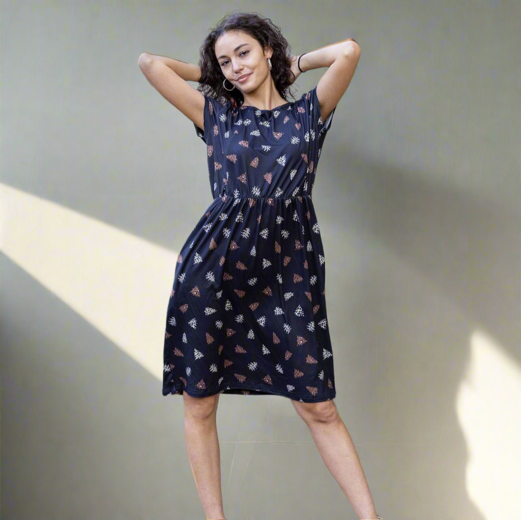The Knee Length Breastfeeding Dress - Brown Leopard Tree-0