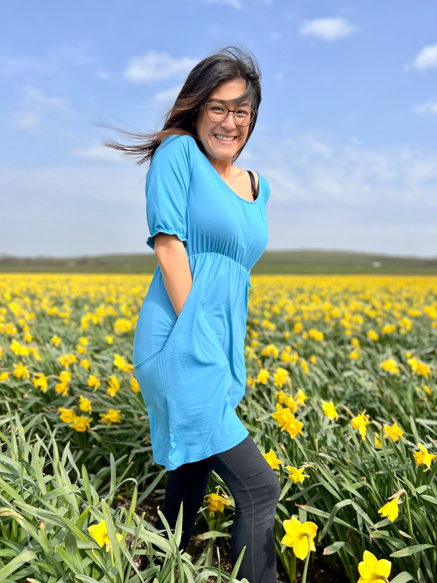 Blue Dress – Flattering Waist Fit with Pockets | Everyday Classi-4