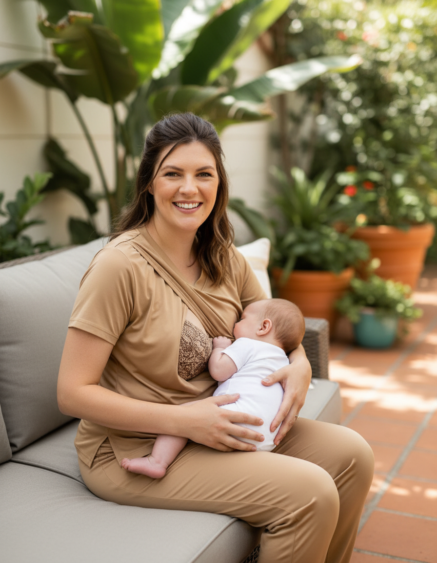 Mocha Luxurious Cotton Breastfeeding Loungewear Short Sleeve