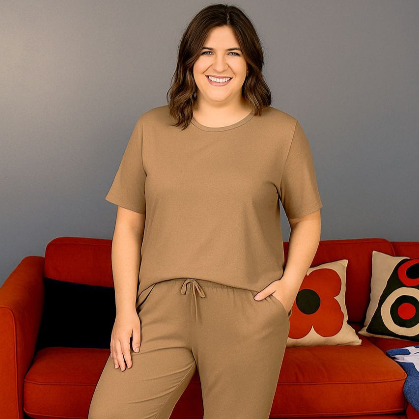 Mocha Luxurious Cotton Breastfeeding Loungewear Short Sleeve-4