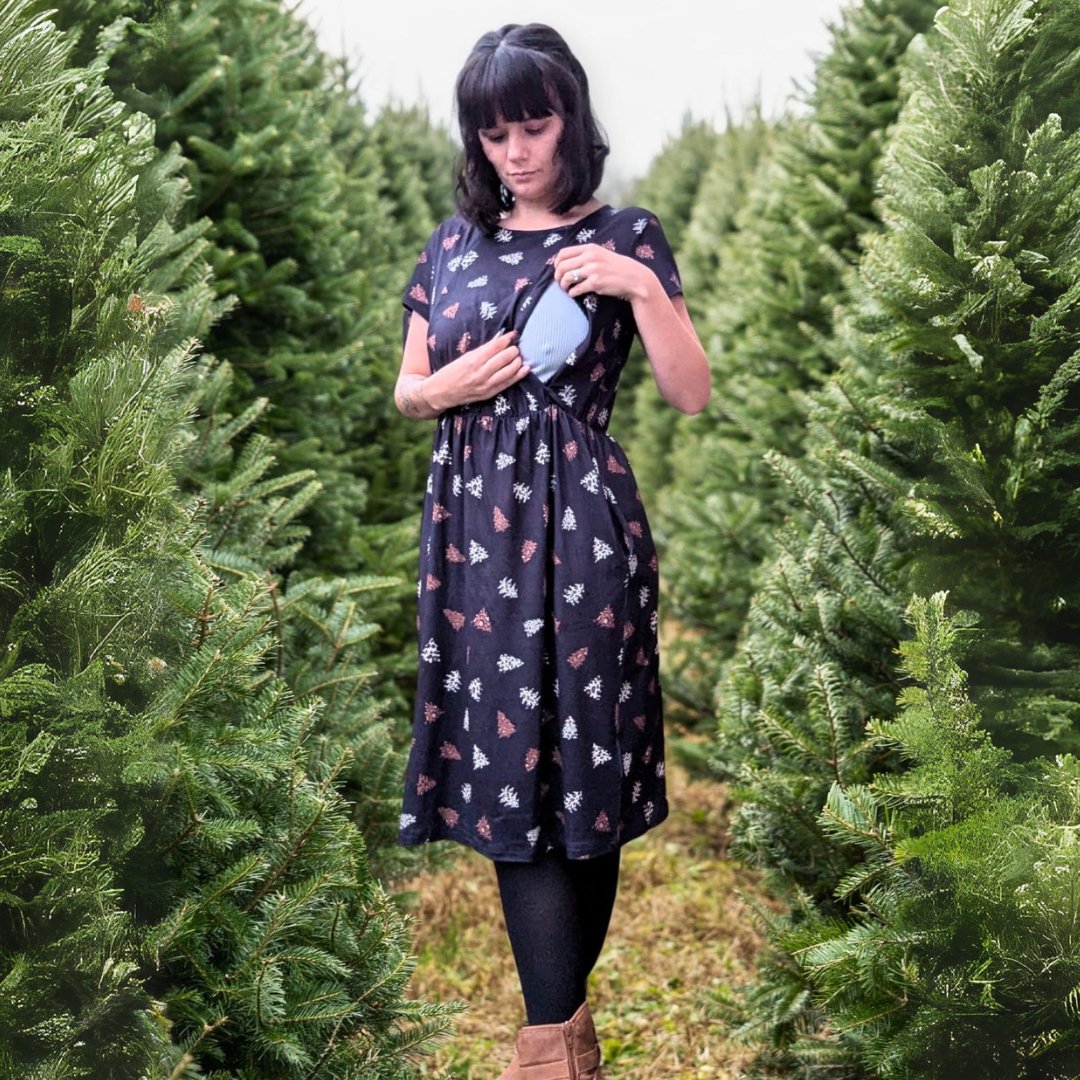 The Knee Length Breastfeeding Dress - Brown Leopard Tree-1