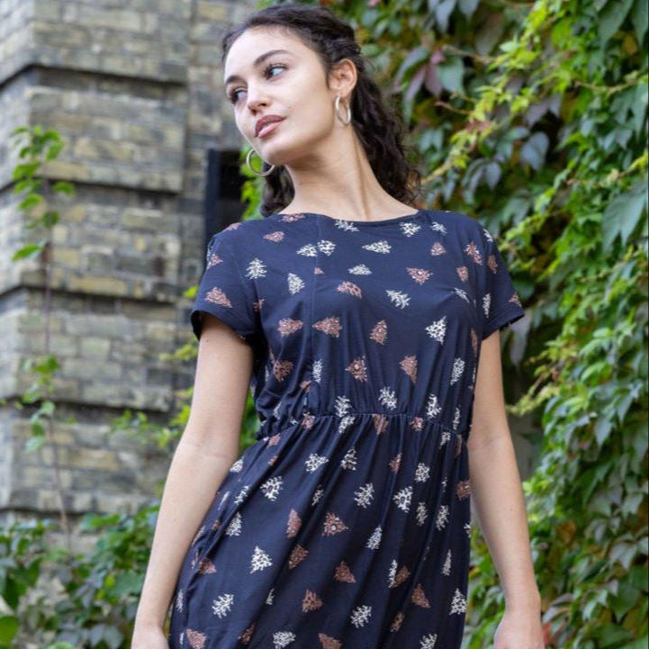 The Knee Length Breastfeeding Dress - Brown Leopard Tree-3